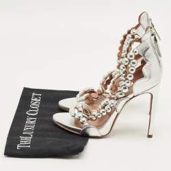 Pre Owned Alaia Silver Leather Bombe Stappy Sandals Size 39.5