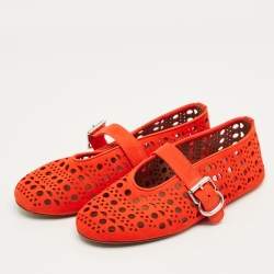 Pre Owned Alaia Red Suede Mary Jane Ballet Flats Size 37