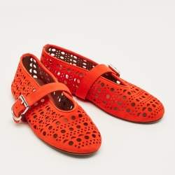 Pre Owned Alaia Red Suede Mary Jane Ballet Flats Size 37