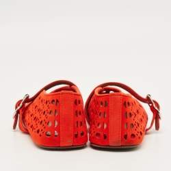 Pre Owned Alaia Red Suede Mary Jane Ballet Flats Size 37