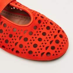 Pre Owned Alaia Red Suede Mary Jane Ballet Flats Size 37