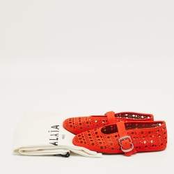Pre Owned Alaia Red Suede Mary Jane Ballet Flats Size 37