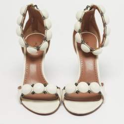 مملوكة مسبقًا صندل علايا "بومبي" سير حرف تي و أسورة كاحل و مرصع سويدي بيج مقاس 38.5