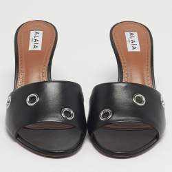 مملوكة مسبقًا صندل شريحة جلد أسود علّايه عيون مقاس 37