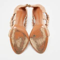 مملوكة مسبقًا صندل علايا جلد أبيض وبيج زهري بسير حول الكاحل مقاس 39.5