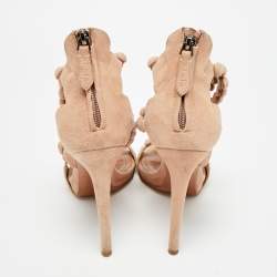 مملوكة مسبقًا صندل علايا جلد أبيض وبيج زهري بسير حول الكاحل مقاس 39.5