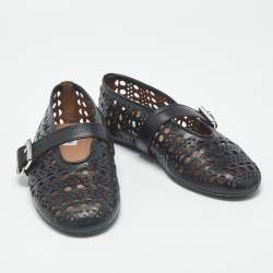 Pre Owned Alaia Vienne Size 36.5 Black Leather Ballet Flats