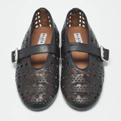 Pre Owned Alaia Vienne Size 36.5 Black Leather Ballet Flats