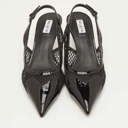 Pre Owned حذاء كعب عالي علایا شبك أسود وجلد لامع مقدمة مدببة سير خلفي مقاس 40