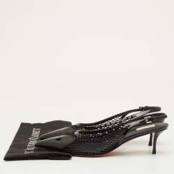 Pre Owned حذاء كعب عالي علایا شبك أسود وجلد لامع مقدمة مدببة سير خلفي مقاس 40