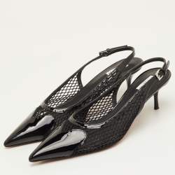 Pre Owned حذاء كعب عالي علایا شبك أسود وجلد لامع مقدمة مدببة سير خلفي مقاس 40