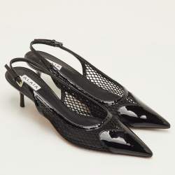 Pre Owned حذاء كعب عالي علایا شبك أسود وجلد لامع مقدمة مدببة سير خلفي مقاس 40