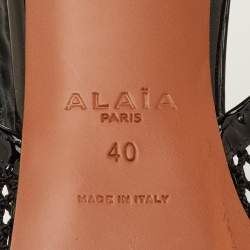 Pre Owned حذاء كعب عالي علایا شبك أسود وجلد لامع مقدمة مدببة سير خلفي مقاس 40