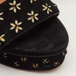 Pre Owned صندل علايا مزخرف بأزهار مقاس 40 من جلد الشامواه الأسود بكعب مرتفع مع حزام للكاحل