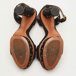 Pre Owned صندل علايا مزخرف بأزهار مقاس 40 من جلد الشامواه الأسود بكعب مرتفع مع حزام للكاحل