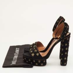 Pre Owned صندل علايا مزخرف بأزهار مقاس 40 من جلد الشامواه الأسود بكعب مرتفع مع حزام للكاحل