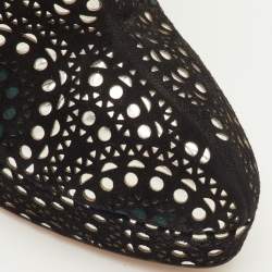 مملوكة مسبقًا حذاء بوت للكاحل علايا سويدي بلون أسود/فضي بنمط الليزر مقاس 40 مع نعل سميك