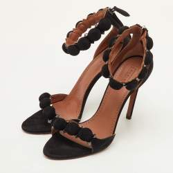 Pre Owned صندل علايا سويد أسود بحزام للكاحل مقاس 40