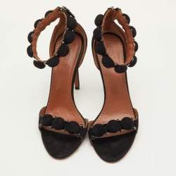 Pre Owned صندل علايا سويد أسود بحزام للكاحل مقاس 40