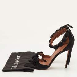 Pre Owned صندل علايا سويد أسود بحزام للكاحل مقاس 40