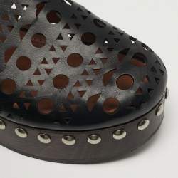 مملوكة مسبقًا Alaia Size 40 Black Leather Laser Cut Platform Clogs