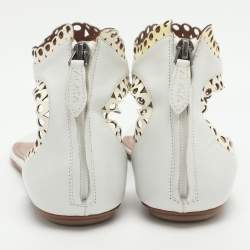 Pre Owned صندل فلات سيور جلد أبيض علايا مزخرف مقاس 38