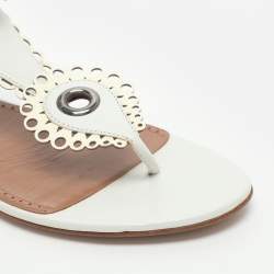 Pre Owned صندل فلات سيور جلد أبيض علايا مزخرف مقاس 38