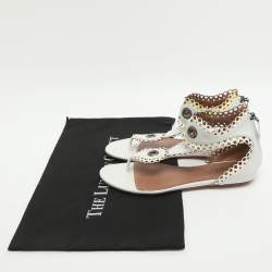 Pre Owned صندل فلات سيور جلد أبيض علايا مزخرف مقاس 38