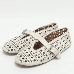 Pre Owned Alaia Vienne Size 38 White Leather Ballet Flats