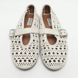 Pre Owned Alaia Vienne Size 38 White Leather Ballet Flats