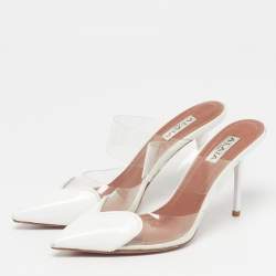 Pre Owned مذوق علياء لو كور جلد لامع أبيض/شفاف بي في سي مقاس 37