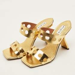 مملوكة مسبقًا Alaia Size 36 Metallic Gold Cut Leather Slide Sandals