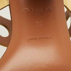 مملوكة مسبقًا Alaia Size 36 Metallic Gold Cut Leather Slide Sandals