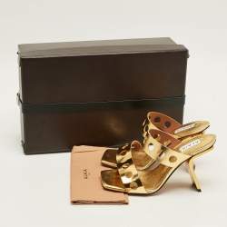 مملوكة مسبقًا Alaia Size 36 Metallic Gold Cut Leather Slide Sandals