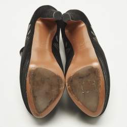 Pre Owned حذاء بوت للكاحل علايا سويدي بلون أسود/فضي بنمط الليزر مقاس 40 مع نعل سميك