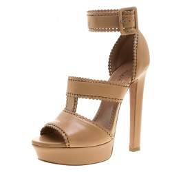 Pre Owned Alaia Brown Leather Platform Sandals Size 39.5
