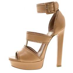 Pre Owned Alaia Brown Leather Platform Sandals Size 39.5