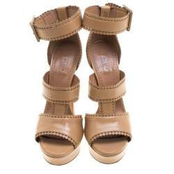 Pre Owned Alaia Brown Leather Platform Sandals Size 39.5