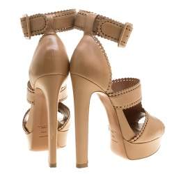 Pre Owned Alaia Brown Leather Platform Sandals Size 39.5