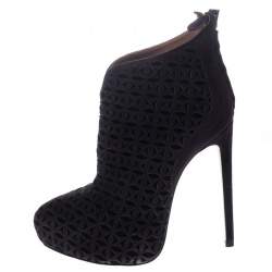 Alaia Two Tone Laser Cut Suede Platform Booties Size 36.5