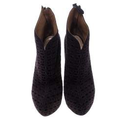 Alaia Two Tone Laser Cut Suede Platform Booties Size 36.5