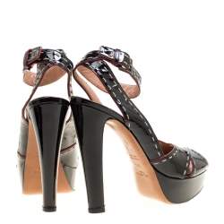 Alaia Black Patent Leather Criss Cross Ankle Strap Platform Sandals Size 38.5