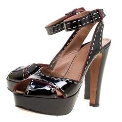 Alaia Black Patent Leather Criss Cross Ankle Strap Platform Sandals Size 38.5