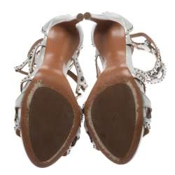 Alaia Metallic Silver Studded Leather Cutout Cage Sandals Size 38