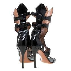 Pre Owned Alaia Black Patent Leather Open Toe Gladiator Sandals Size 38.5