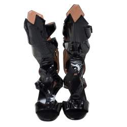 Pre Owned Alaia Black Patent Leather Open Toe Gladiator Sandals Size 38.5