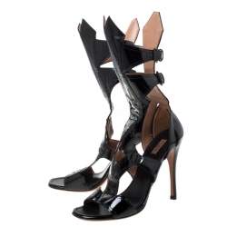 Pre Owned Alaia Black Patent Leather Open Toe Gladiator Sandals Size 38.5