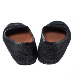 Pre Owned Alaia Black Denim And Leather Bow Ballet Flats Size 41