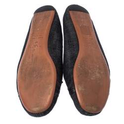 Pre Owned Alaia Black Denim And Leather Bow Ballet Flats Size 41