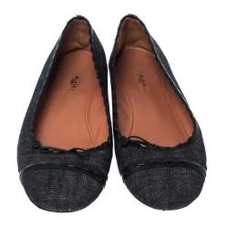 Pre Owned Alaia Black Denim And Leather Bow Ballet Flats Size 41